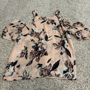 Charlotte Russe Pink Floral Cold Shoulder Blouse